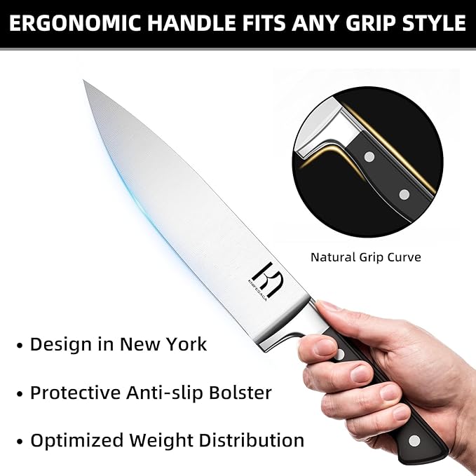 Knife Set, 15 Pcs Kitchen Knife Block Set, Enduring Razor-Sharp Japanese High Carbon Stainless Steel Chef Knife Set with Block and Sharpener, Premium Black Knives Set for Kitchen