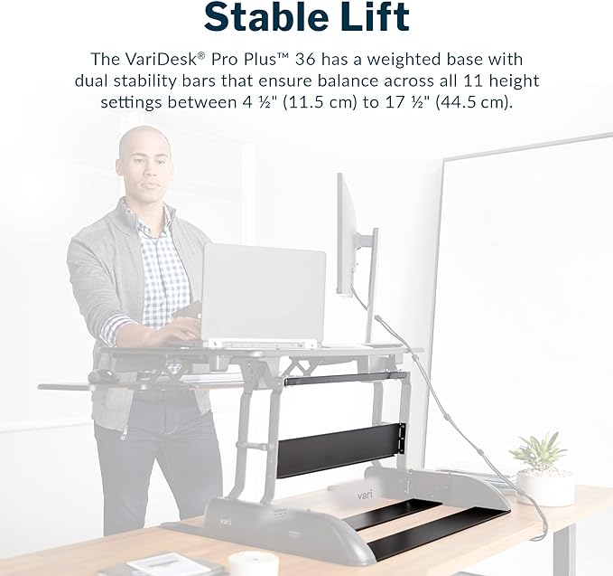 Vari - VariDesk Pro Plus 36 - Dual Monitor Standing Desk Converter - Adjustable Desk Riser with 11 Height Settings - Stand Up Home Office Workstation - Rising Desk with Spring Loaded Lift (Black)