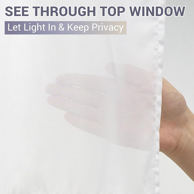 VIUOON No Hook Shower Curtain with Snap-in Fabric Liner Set, Double Layers Heavy Duty Fabric Small Leaf Pattern Bathroom Curtain with See Through Top, Hotel Grade, Machine Washable, 71Wx74L