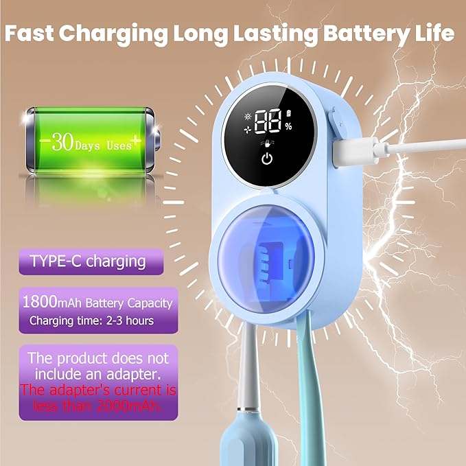 Toothbrush Holder and Cleaner Razor Holder/Dryer Light Cleaning and Air Drying Automatic Ratating Cover Rechargeable Wall Mounted for Bathroom Portable for Trip