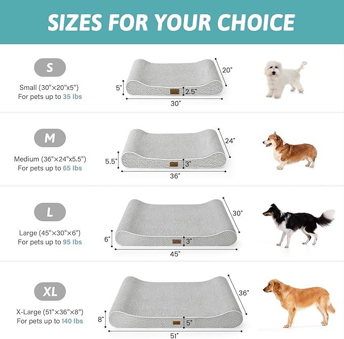 Orthopedic Dog Bed for Extra Large Dogs up to 140 lbs - Removable Washable Cover with Waterproof Lining, Cotton-Polyester Blend Boat-Shaped Lounger Mattress, XL(51x36x8in), Light Gray