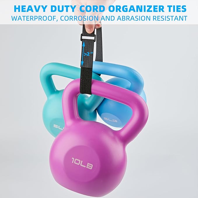 1" x 15ft Nylon Hook and Loop Cable Straps Roll with 20 Plastic Buckles - Reusable, Adjustable, Cut-to-Length for Organizing Cords, Wires & Storage Solutions