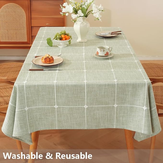 TruDelve Green Cloth Tablecloths for 6 Foot Rectangle Tables Rustic Cotton Fabric Tablecloth for Kitchen Dining Table Cover(Green,86"x52",Rectangular)
