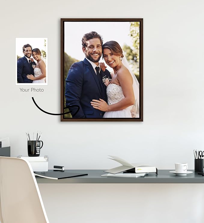 Kate and Laurel Custom Printed Framed Canvas Wall Art, 16x20 Brown, Sylvie Personal Canvas Print with Your Photos for Bedroom or Living Room Gallery Wall Decor | Printed and Hand Framed in the USA