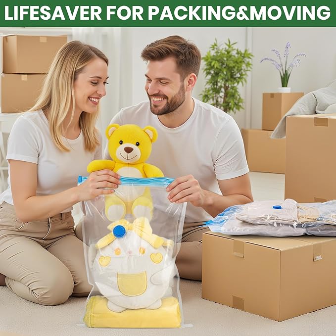 Vacuum Storage Bags,10Pack Vacuum Seal Bags for Clothing,Bedding,Clothes,Comforters,Blankets,Pillows-5 Jumbo+5Large Space Bag Vacuumm Storage Bag Hand Pump Inclued