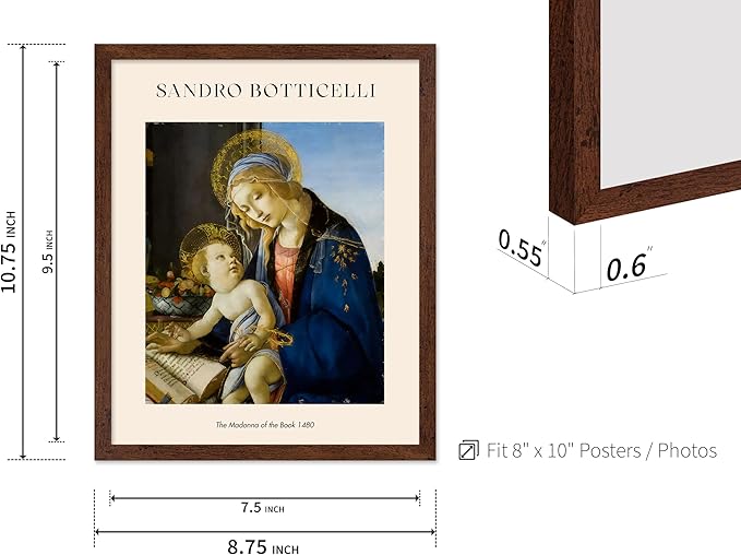 Poster Master Sandro Botticelli Poster - Portrait of A Young Man Print - Italian Art - Renaissance Art - Man in Beretta Hat Art - Portrait Art - Classic Living Room Decor, 8x10 Brown Framed