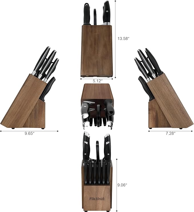 Knife Block Set, FIKSHOT Kitchen Knife Sets, High Carbon Stainless Steel Full Tang Knife set, Razor-Sharp Blade Rust Resistant, Professional Chef's Knife for Home Cooking (BLACK)