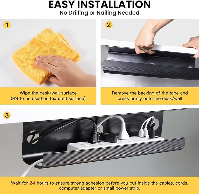 Yecaye 2 Pack Cable Management Under Desk, 31.5 in Under Desk Cable Management Tray,Cord Hider,Cord Organizer, No Screw Wire Management for Office and Home, Black