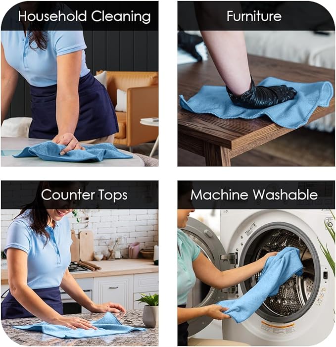 Avalon Towels Microfiber Cleaning Cloths (Value Pack of 48) Size 16" x 16", Highly Absorbent Cleaning Rags, Lint Free Cleaning Towels, Reusable and Washable, Microfiber Towels for Cars (Blue)