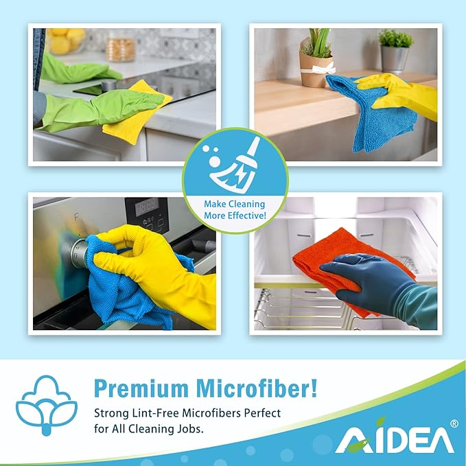 AIDEA Microfiber Cleaning Cloth, 50PK, Microfiber Towels for Cars, All Purpose Cleaning Rags for House, Dusting Cloth for Kitchen, Car, Window, 12"×12"