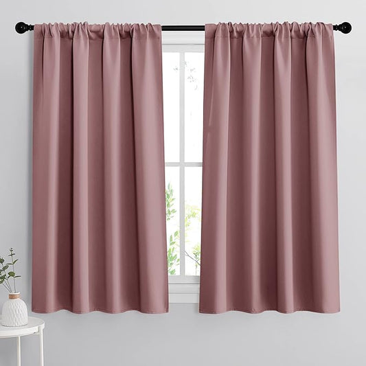 RYB HOME Bedroom Curtains Blackout - Light Block Energy Efficiency Small Window Treatment Drapes for Kitchen Dining Baby Nursery Morden Decor, W 42 x L 54 inch, Dusty Rose, 2 Panels