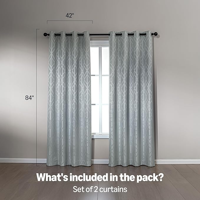 Amazon Basics Jacquard 2-Piece 100% Blackout Curtains, Living Room and Bedroom Drapes, Thermal Insulated Window Treatment, 42"x84", Light Grey