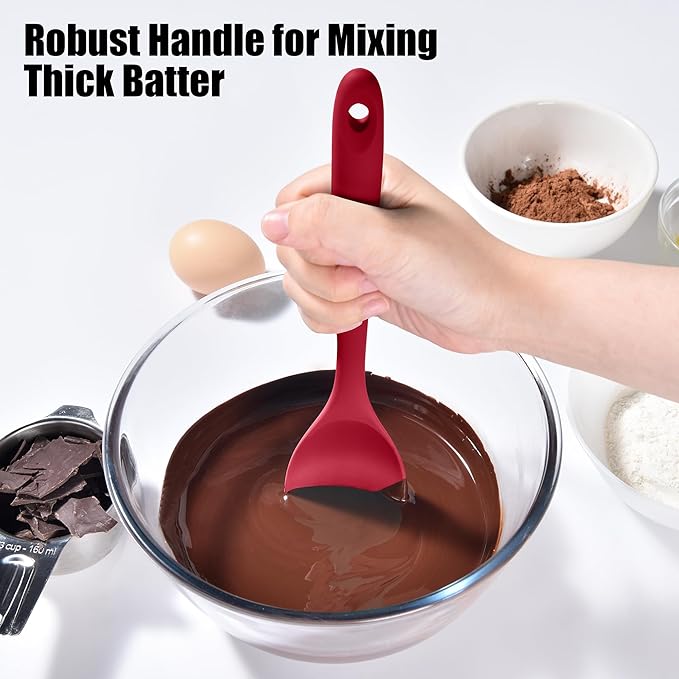 Doosu Silicone Spoon Spatula, 600ºF Heat-Resistant Food Grade Rubber Spoonula with Seamless Design, Non-Stick Flexible Scraper Kitchen Cooking Spoon Baking Tool for Mixing, Scraping (Red)