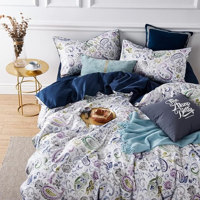 Cupocupa Duvet Cover Set;Duvet Cover Full Bedding Set Fluffy Boho Duvet Cover Set Paisley Floral Bedding Collection Duvet Cover with Pillowcases