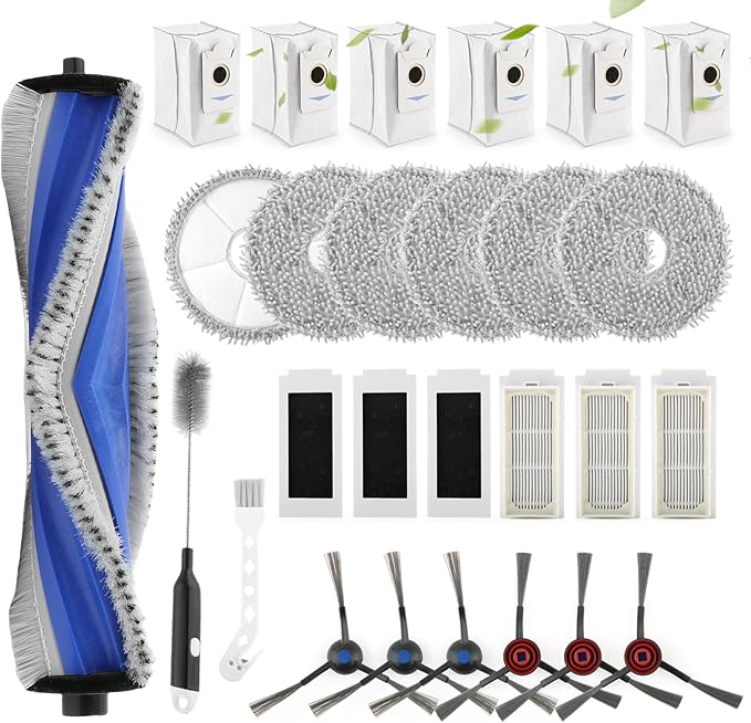 Replacement Parts for ECOVACS DEEBOT T30S/T30S PRO/T30S AI/T30S AI Care Accessories Kit with 1 Rubber Brush,6 Dust Bags,6 Hepa Filters,6 Mop Pads,6 Side Brushes Vacuum Cleaner Set Accessories