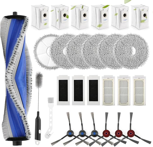 Replacement Parts for ECOVACS DEEBOT T30S/T30S PRO/T30S AI/T30S AI Care Accessories Kit with 1 Rubber Brush,6 Dust Bags,6 Hepa Filters,6 Mop Pads,6 Side Brushes Vacuum Cleaner Set Accessories