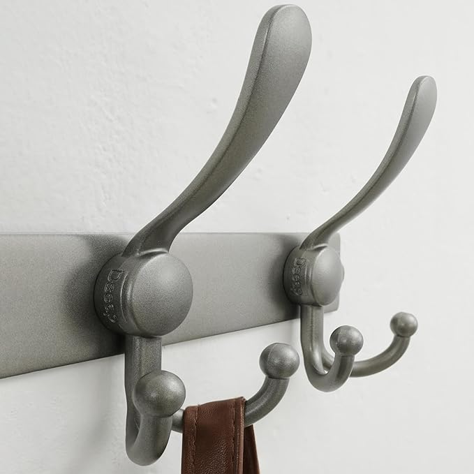 Dseap MaxStrong 2.0 Coat Rack Wall - 37” Long 10 Tri Hooks - Ultra Heavy-Duty Stainless Steel Wall Mount Coat Hanger, Hook Rail for Clothes Hats Jacket Towels Grey, Pack of 2