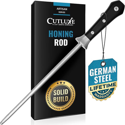 Cutluxe Honing Rod, Knife Sharpener Rod – 10" Honing Steel – Ergonomic Handle Design, Grilling Gifts for Men – Artisan Series