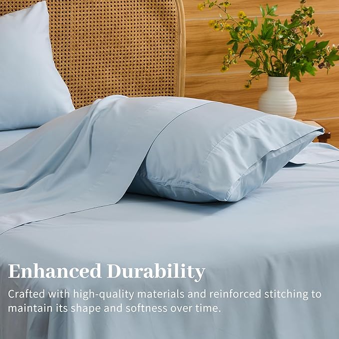 Bedlifes Deep Pocket Sheets 18-24 Inch, California King Size Egyptian Cotton 1000 Thread Count, 4-Piece - Fits Extra Thick Mattresses, Cooling & Breathable (Light Blue)