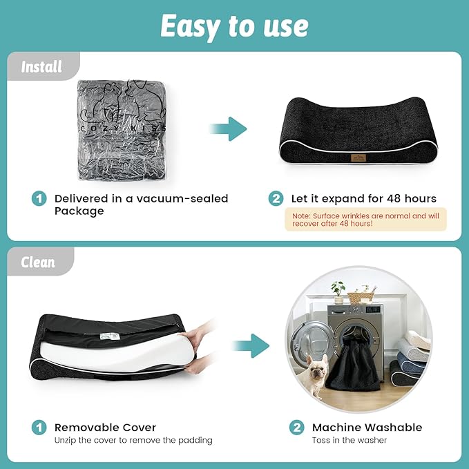 Orthopedic Dog Bed for Small Dogs up to 35 lbs - Removable Washable Cover with Waterproof Lining & Non-Skid Bottom, Cotton-Polyester Blend Boat-Shaped Lounger Mattress, S(30x20x5in), Black