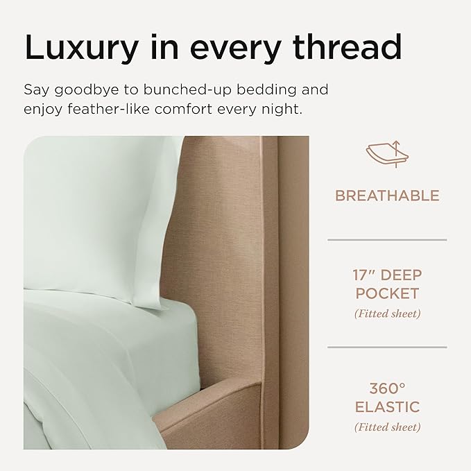 Threadmill Sheets for Twin Mattress | 800 Thread Count Twin Bed Sheets Set with 15” Deep Pocket | Sateen Weave, Better Than Egyptian Cotton, 3-Piece Bedding Set with Cooling Effect | Seaglass