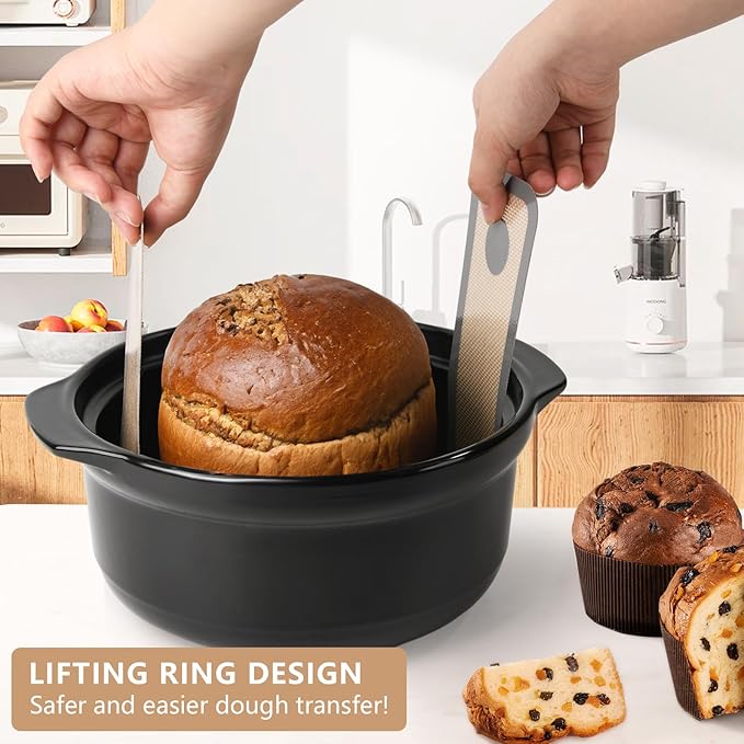 TuBon Silicone Bread Sling for Dutch Oven,Non-Stick & Easy Clean & Odor-Free, Reusable Silicone Bread Baking Mat with Long Handles, Easy to Transfer Sourdough Bread(2 Grey pcs)