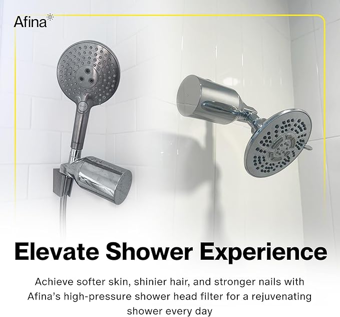 Afina Shower Filter For Hard Water - Removes 99% Chlorine, Harmful Substances & Heavy Metals - Improves your Skin & Hair (Black)