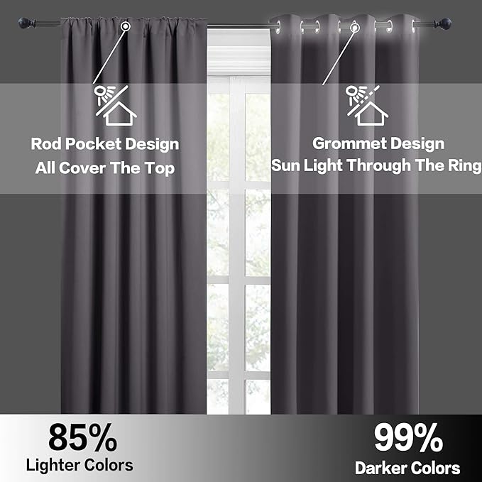 RYB HOME Blackout Curtains Thermal Insulated Panels Decor Slot Top Rod Pocket Blackout Drapes for Living Room Small Window Dressing Energy Saving & Room Darkening, 42 x 54, Grey, 2 Pieces