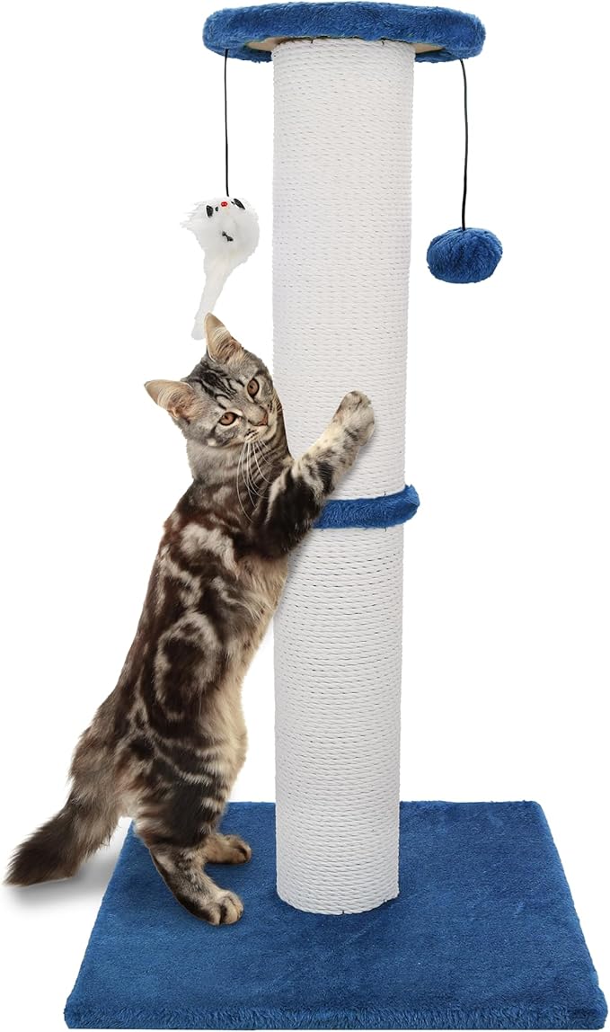 Cat Scratching Post 34 Inches Heavy Duty and Thicker Cat Scratching Post Sisal Rope with Hanging Ball and Mice Scratching Post for Indoor Cats and Adult(Bright Green)