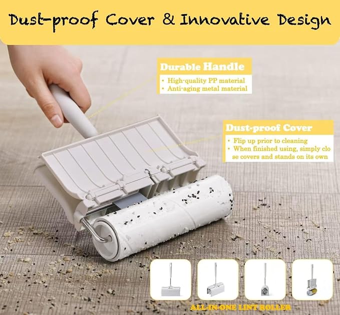 Large Surface Lint Roller Extra Sticky with Dust-Proof Cover 6.3'' Wider 240 Sheets/4 Refills, Pet Dog & Cat Hair Remover for Furniture Clothes Carpet Floor Car, A Great Sticky Tape Roller