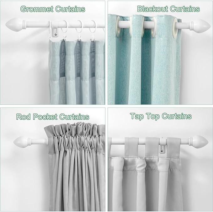 Curtain Rods for Windows 16 to 48 inches, Curtain Rod Max Adjustable Length to 60 in, Drapery Rod 1 inch Diameter with Modern Knobs Finials (White, 16" to 48" - Set of 2)
