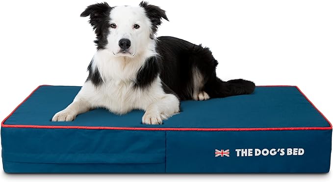 The Dog’s Bed Orthopedic Memory Foam Dog Bed, Large Blue Oxford with Red Trim UK Flag, Pain Relief for Arthritis, Hip & Elbow Dysplasia, Post Surgery, Supportive, Calming, Waterproof Washable