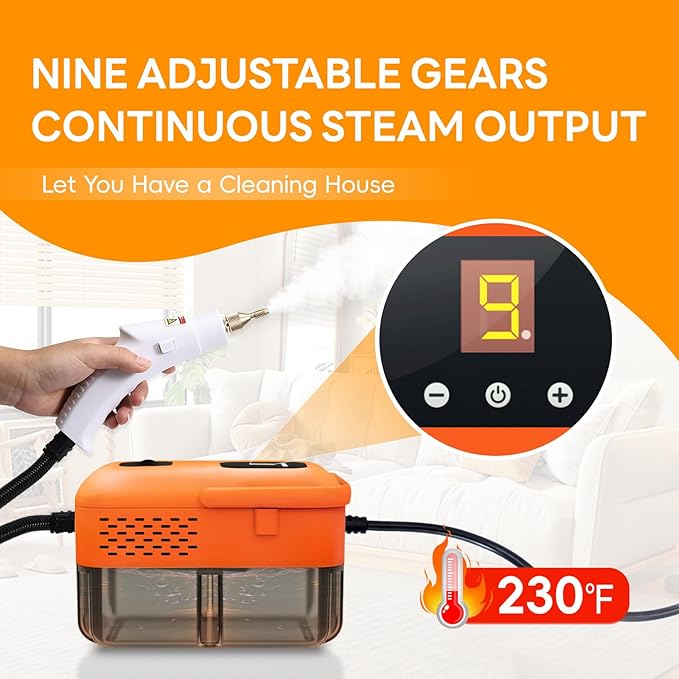 Heavy Duty Handheld Steam Cleaner, 15s Heat-Up, 9-Level Adjustable 2500W Pressurized Steamer for Cleaning with 14 Accessories, Multipurpose Portable Steam Cleanr for Home, Car, Grease, Grout and Tile