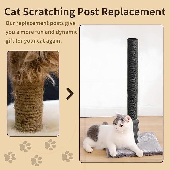 Fhiny 2PCS Cat Scratching Post Replacement, 15.7inch M8 Natural Sisal Cat Scratch Post with Cat Self Groomer Refill Pole Parts Kitten Climbing Furniture Protector Hemp Rope Scratcher for Spare Black