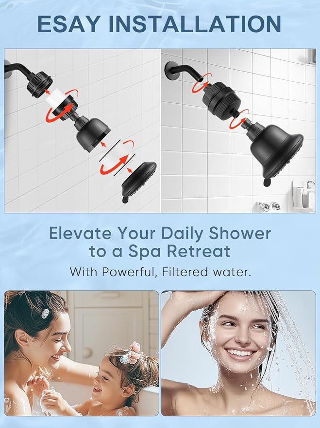 Cobbe Luxury Double Filtered Shower Head, High Output 16+20 Stages – 99% REMOVAL Shower Filters for Hard Water Removes Chlorine and Harmful Substances, 7-Model Setting Spray, Black
