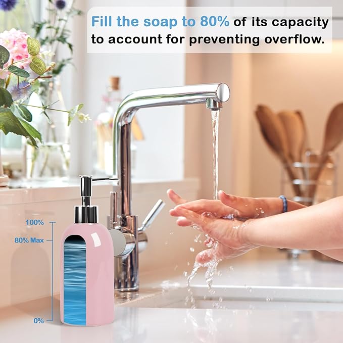 Natheeph 14OZ Ceramic Soap Dispenser Ceramic Soap Pump Dispenser Can Fill Liquid for Bathroom/Kitchen (Pink)