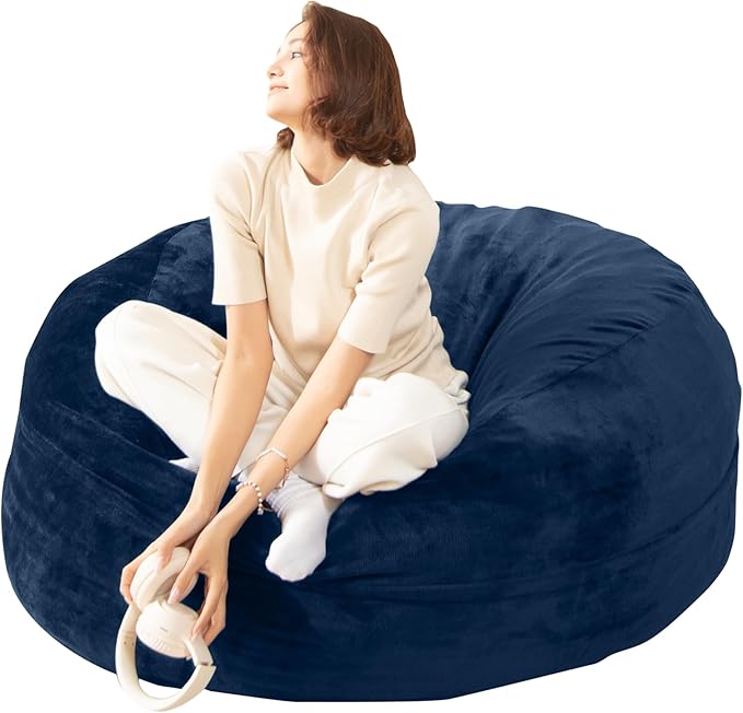 Bean Bag Chair for Adults,4FT Oversize Floor Bean Bags Offers Ample Space for Adults,Memory Foam Giant Bean Bags,Lounger Versatile Design Suits Any Room,Movie Nights,Reading (Blue, 4FT)