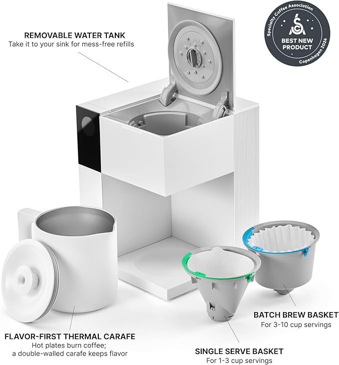 Fellow Aiden Precision Drip Coffee Maker, Thermal Carafe, Perfect Temperature Control, Bloom Cycle, Single Serve to 10 Cup Capacity, Matte White