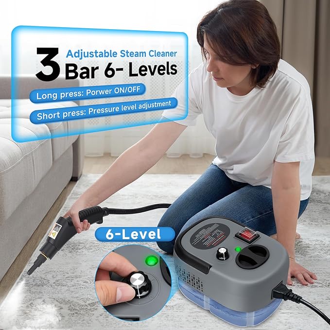 Steam Cleaner, 6-Level Adjustable Handheld Steamer Cleaning,1500W Steam Cleaner for Home, 15s Heat-Up, Portable Steamer for Cleaning Car, 40.58oz Tank, 10 Pcs Accessories for Grout, Couch, Furniture