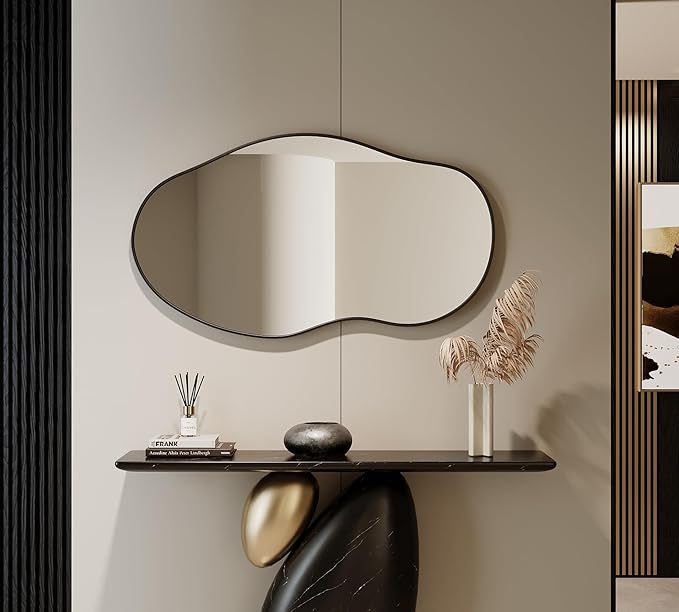 Wavy Wall Mirror -36''×20'' Irregular Wall Mirror Decorative Alloy Framed Mirrors Abstract Artistic Mirrors Wavy Mirror for Cloakroom/Bedroom/Living Room/Entryway（Black）