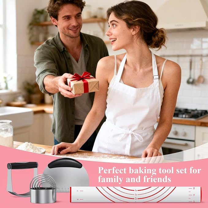 Biscuit Cutter, Silicone Pastry Dough Baking Mat Set, Baking Tools and Accessories Kit (4 Pcs/Set)