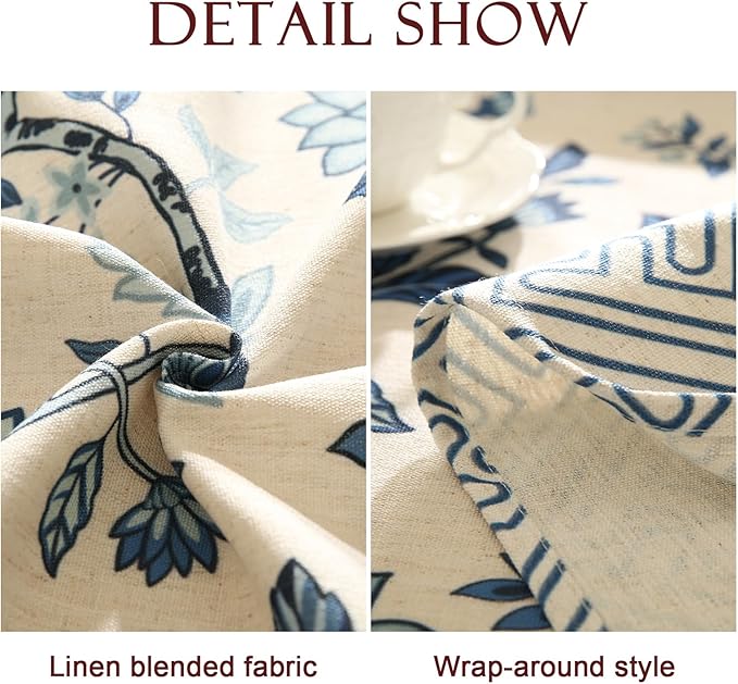 Vintage French Linen Small Round Tablecloth,Blue and White Floral Soft Tablecloths,Decorative Table Cover for Kitchen,Dining,Tea Party,Thanksgiving,Christmas,Diameter 55"-Suqing