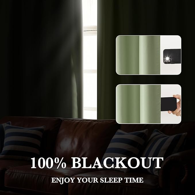 RYB HOME 100% Blackout Short Curtains for Small Window, Thermal Insulated Total Room Darkening Noise Reducing Curtains for Basement Bathroom RV Cars, 29 inches Wide by 30 inches Long, Sage Green