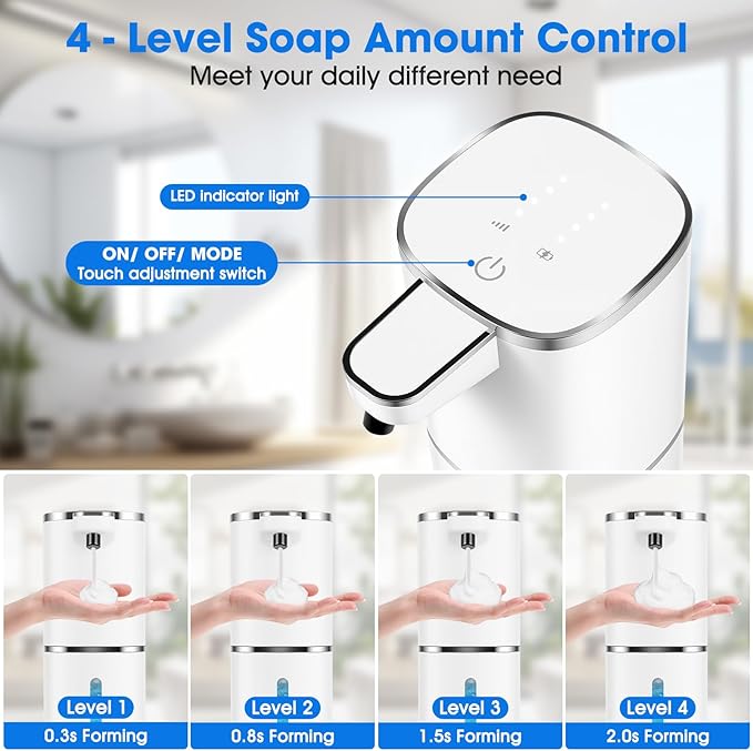 Automatic Foaming Soap Dispenser,Touchless Soap Dispenser,13.5oz/400ml Rechargeable Wall Mounted Smart Dispenser for Bathroom Kitchen,Easy for Toddlers(White)