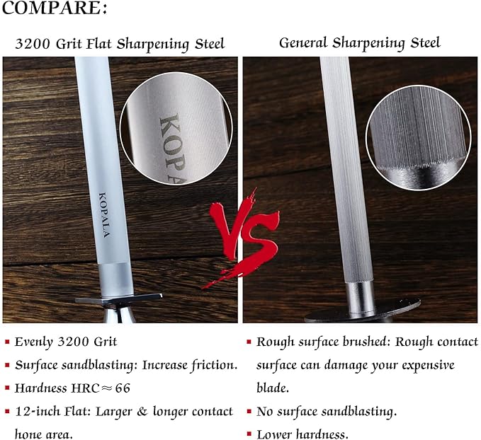 Sharpening Steel Knife Sharpener Rod Flat 12 Inches Honing Steel for Knives Dark