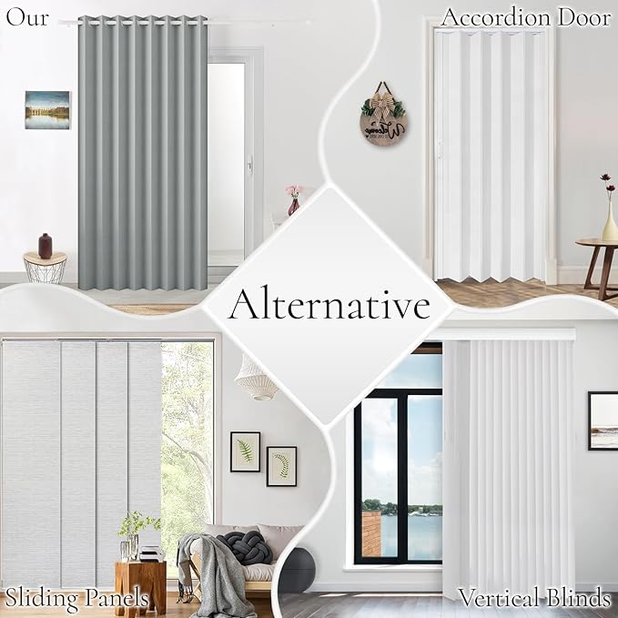 1 Panel Room Divider Privacy Curtains for Sliding Glass Door Bedroom Pinch Pleated Drapery, 1 Panel, W52 x L90, Grey