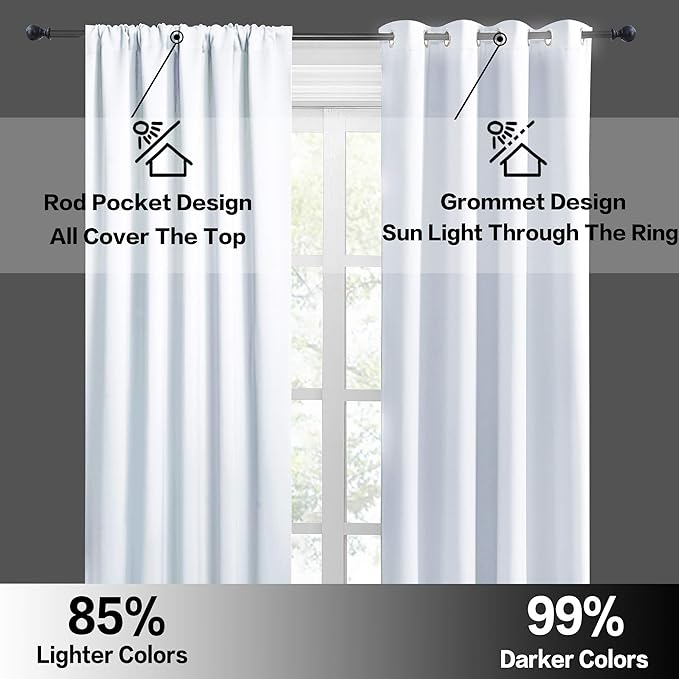 RYB HOME Room Darkening Curtains Bedroom Window Draperies Sunlight Shades Panels for Kid's Room Kitchen,42 inch Wide x 72 inch Long, Grayish White