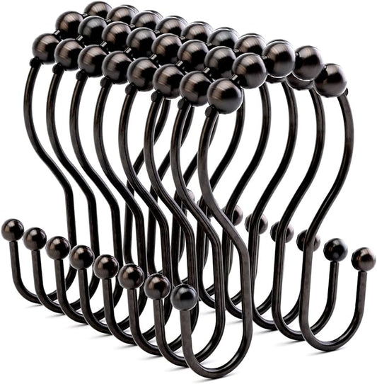 Shower Curtain Hooks Bronze Shower Curtain Rings Rust Proof Double Hook Shower Curtain Hooks, 12 Pcs Shower Hooks for Shower Curtain, Shower Rings for Curtain Bathroom, Metal Shower Rod Hooks
