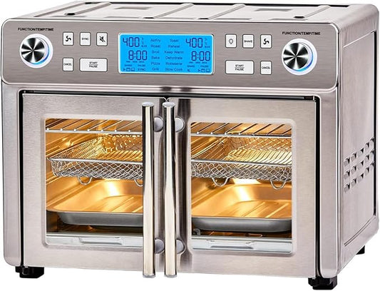 Emeril Lagasse Dual Zone 360 Air Fryer Oven Combo with French Door, 25 QT Extra Large, Cook Two Foods in Different Ways, Up to 60% Faster from Frozen to Finish, Pizza Stone Accessory