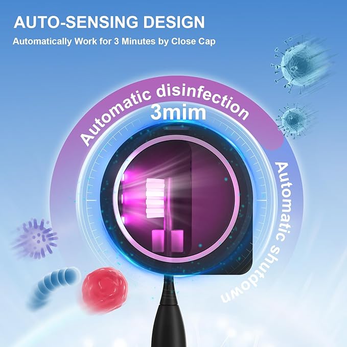 UV Toothbrush Sanitizer Holder, Toothbrush Sanitizer and Holder Cover Caps with Fan Drying, Rechargeable Portable Toothbrush Cleaner Case Fits Most Electric and Manual Toothbrushes (Black)